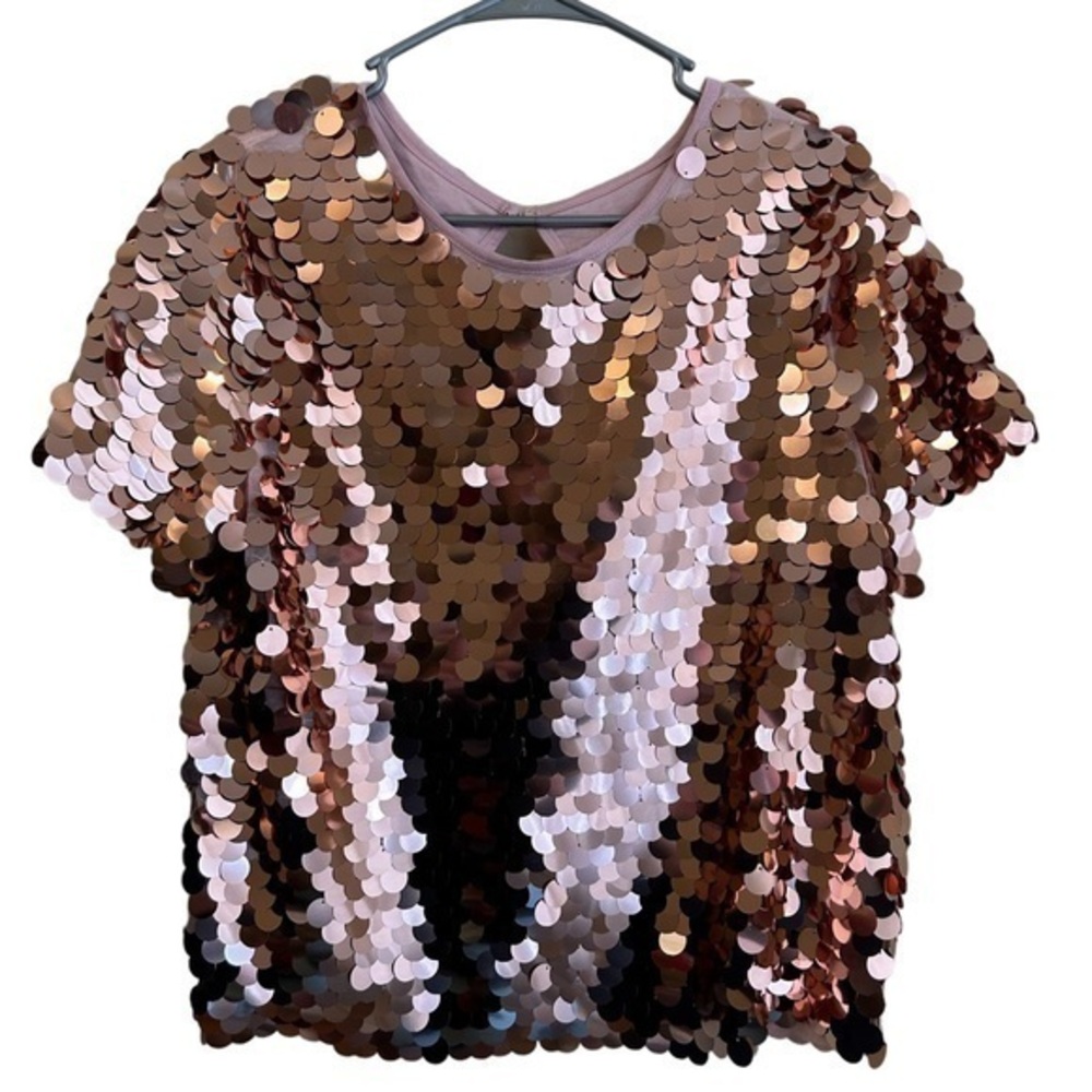 Anthropologie Eva Franco Sallia Sequin Tee T-shirt Blouse top Rose Gold